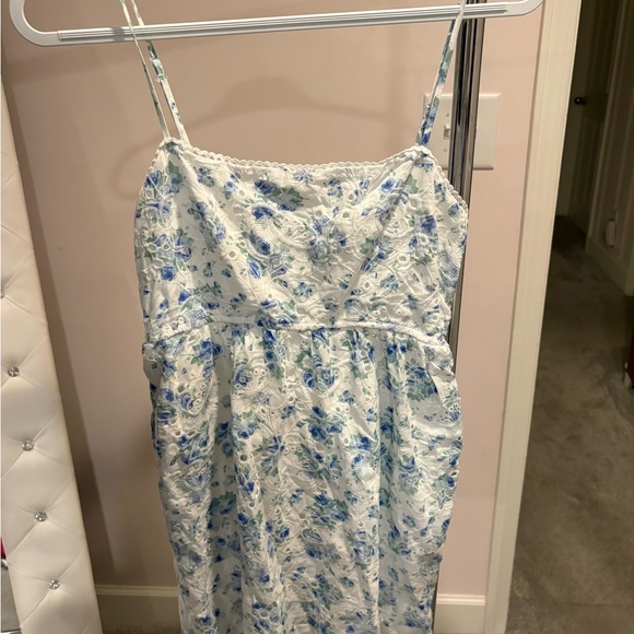 Altar'd State Dresses & Skirts - Altard State White Dress with Blue Floral Print Spaghetti Straps